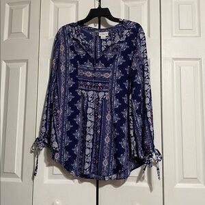 Liz Claiborne Sheer Top red white &Blue Bandana Boho top shirt blouse size XL